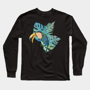 Parrot with three leaf Jungle Amazon Water colour Beautiful Long Sleeve T-Shirt